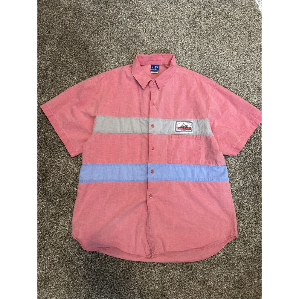 Vintage Ocean Pacific button up shirt size Medium single stitch Pink Blue Surf